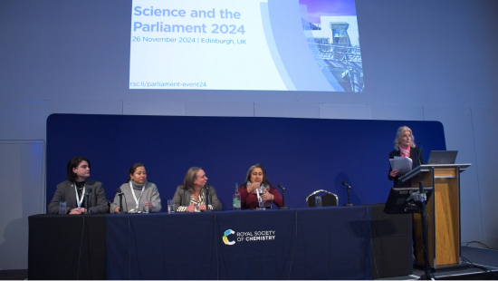 Panel discussion featuring four women and the chair at Science and the Parliament